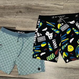 Mens RVCA Swim Trunks * Shorts * Size 34 * Lot Of 2 Pair * Performance Stretch